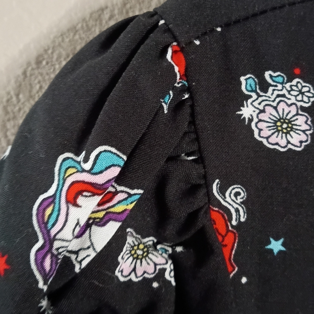Hell Bunny Unicorn Rockabilly Shirt Black Rainbow & Star Pattern Size M NWT - Picture 3 of 13